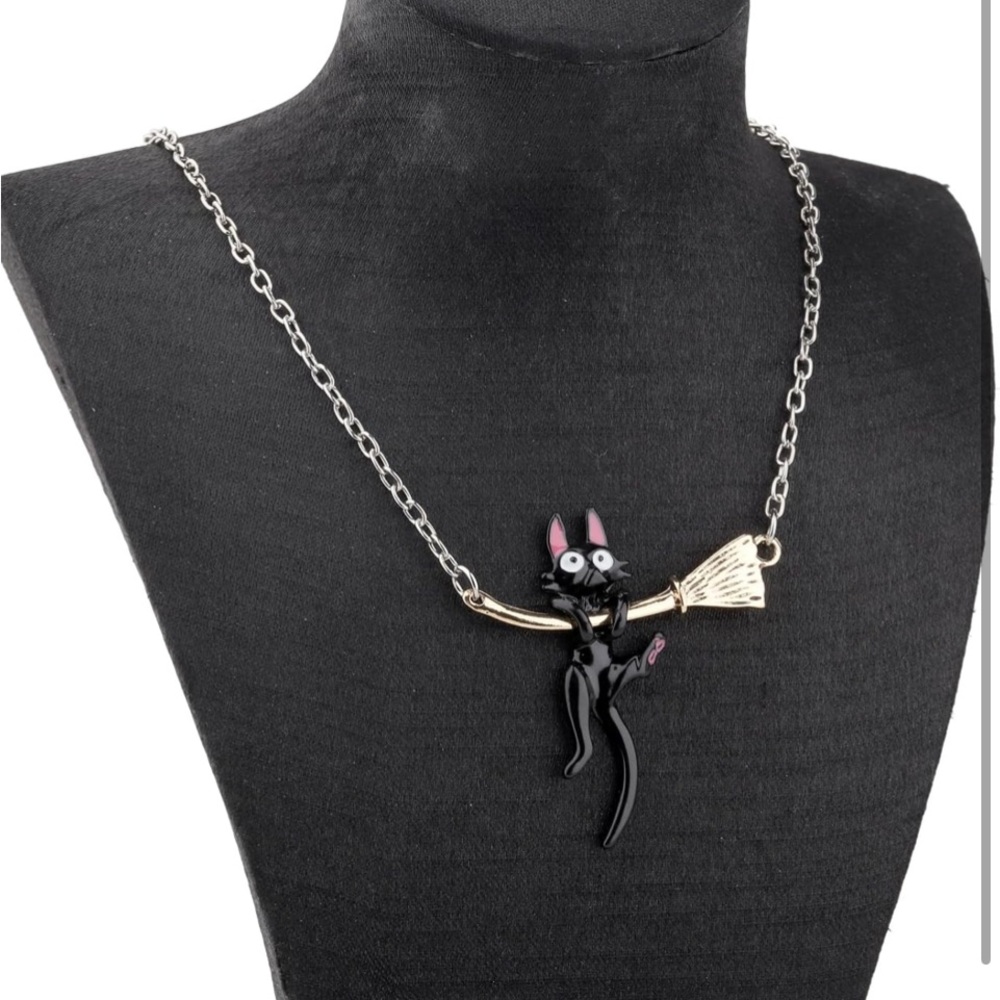 Kiki’s delivery service Jiji Black Cat on Broom Necklace - Picture 5 of 6